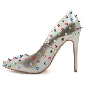 Women's Studded with Multicolored Spikes 4 Inch Stiletto Heels